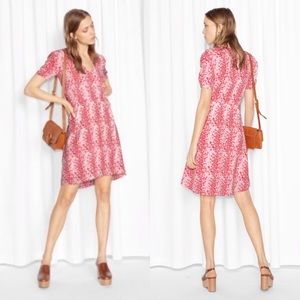 & OTHER STORIES Coral Reef Print Dress V Neck White Red